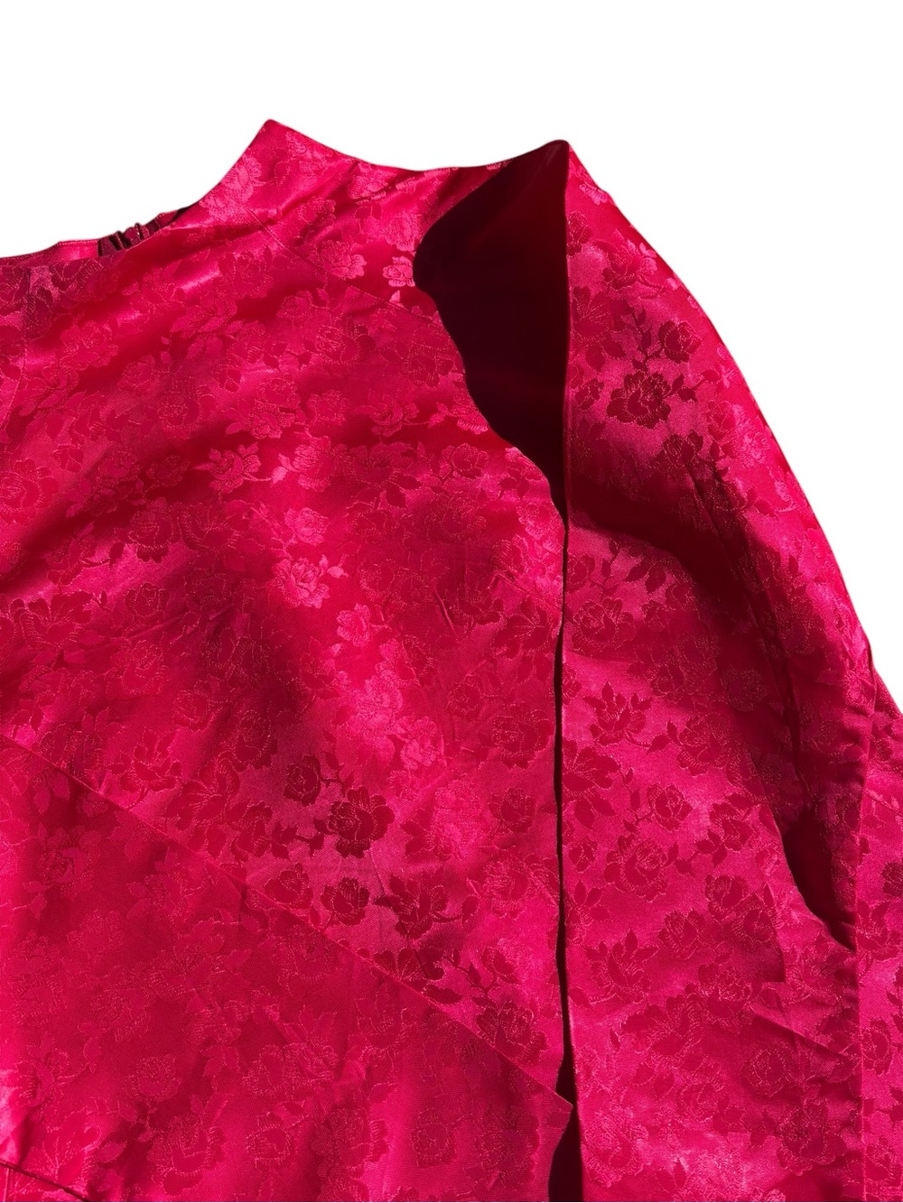 Papell Boutique Hot Pink Long-Sleeve 100% Silk Jacquard Sheath Dress Size Small - Picture 2 of 5